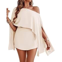 CHICME Women's 3 Piece Summer Outfits Off Shoulder Batwing Sleeve Bandeau Skorts