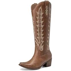 DREAM PAIRS Cowgirl Boots Women Knee High Pointed Toe Western Boots