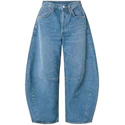 EXLURA Womens Barrel Jeans Wide Leg Y2K Boyfriend Denim
