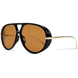 GUVIVI Retro Gold Aviator Sunglasses Women Men Metal Oversized 70s