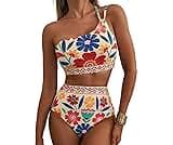 Herseas High Waisted Bikini One Shoulder Floral Print Tummy Control