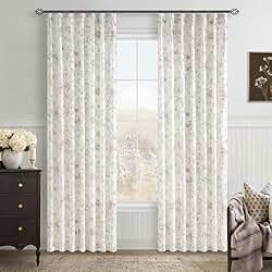 THREE GIRLS Linen Floral Light Filtering Curtains Pinch Pleated 2 Panels